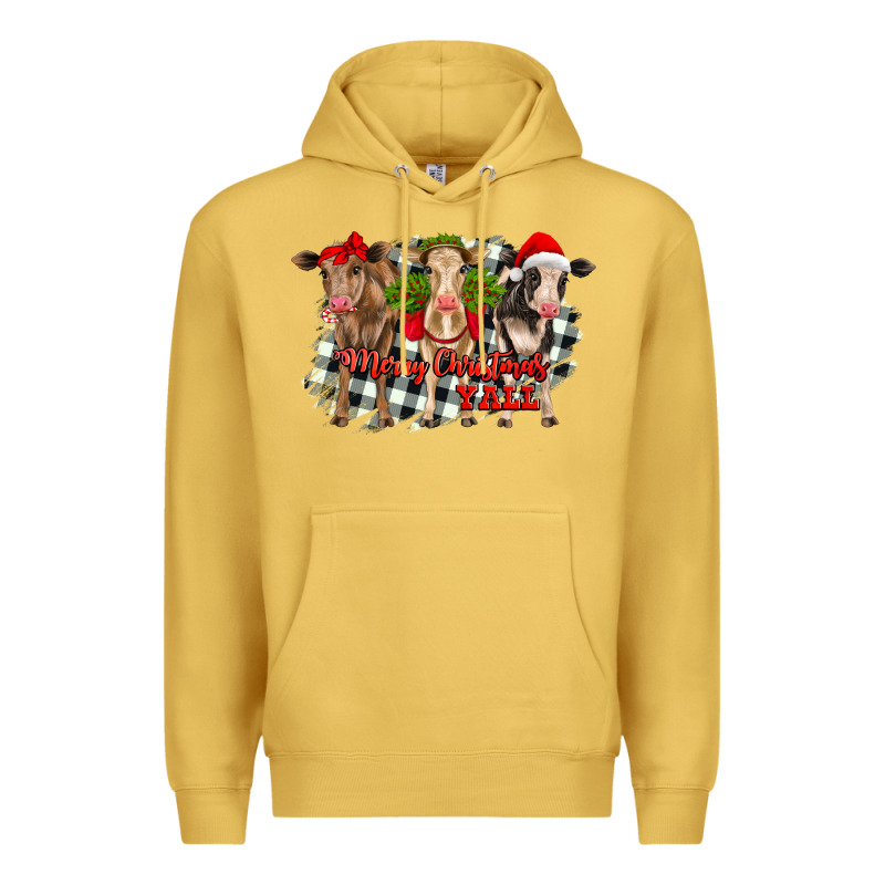 Merry Christmas Y'all Heifers Premium Hoodie by RanaPortraitStore | Teevron
