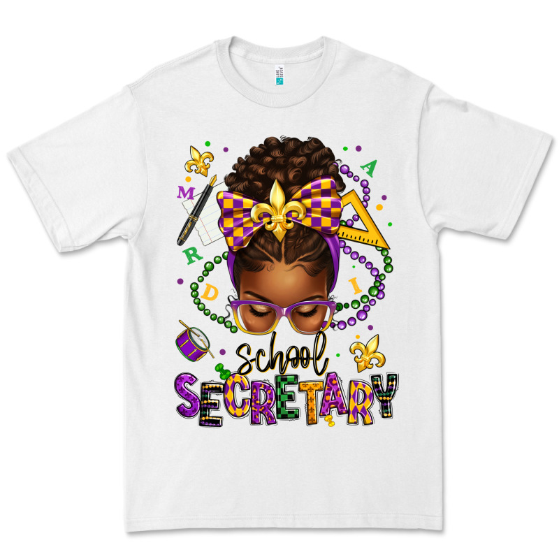 Mardi Gras School Secretary Afro Messy Bun Premium Tee by texasbilliewilder | Teevron