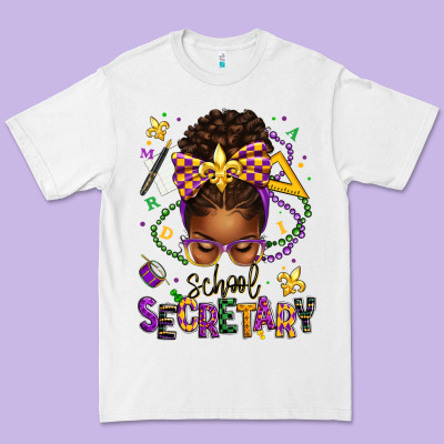 Mardi Gras School Secretary Afro Messy Bun Premium Tee Designed By Texasbilliewilder