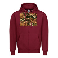 Burgundy camouflage and leopard background Zipper Hoodie - Artiststas