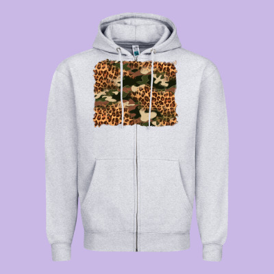 Camouflage And Leopard Background Zipper Hoodie Designed By Artiststas