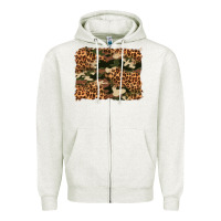 Oatmeal Heather camouflage and leopard background Zipper Hoodie - Artiststas