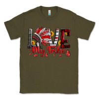 Army Green red black grey white love my tribe indian headdres Classic Tee - Artiststas