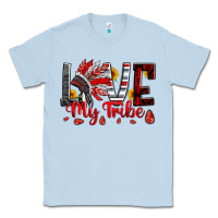 Dusty Blue red black grey white love my tribe indian headdres Classic Tee - Artiststas