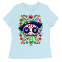 Baby Blue Mexican Day of dead sugar skull Ladies Tee - NancyCooperArtShop