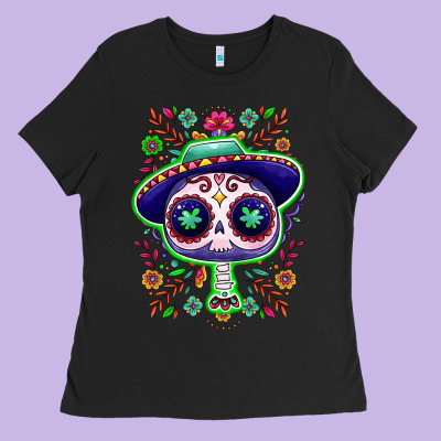 Mexican Day Of Dead Sugar Skull Ladies Tee Designed By Nancycooperartshop