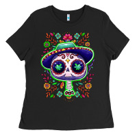 Black Mexican Day of dead sugar skull Ladies Tee - NancyCooperArtShop