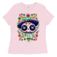 Bubblegum Pink Mexican Day of dead sugar skull Ladies Tee - NancyCooperArtShop