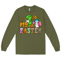 Army Green Easter Day My first Easter with eggs and rabbits Long Sleeve Tee - OliviaCreatesArt