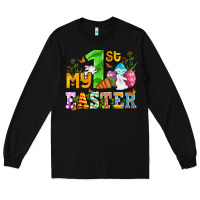 Black Easter Day My first Easter with eggs and rabbits Long Sleeve Tee - OliviaCreatesArt