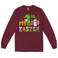 Burgundy Easter Day My first Easter with eggs and rabbits Long Sleeve Tee - OliviaCreatesArt