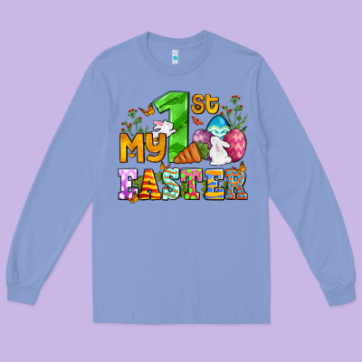 Easter Day My First Easter With Eggs And Rabbits Long Sleeve Tee Designed By Oliviacreatesart