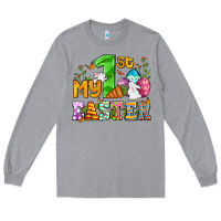 Heather Grey Easter Day My first Easter with eggs and rabbits Long Sleeve Tee - OliviaCreatesArt