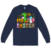 Navy Easter Day My first Easter with eggs and rabbits Long Sleeve Tee - OliviaCreatesArt