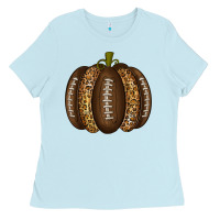 Baby Blue American Football Pumpkin Ladies Tee - texasbilliewilder
