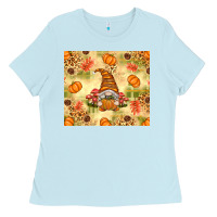Baby Blue Fall Pumpkins and Gnome with Leopard Ladies Tee - texasbilliewilder