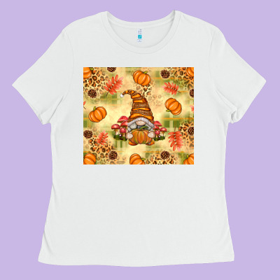Fall Pumpkins And Gnome With Leopard Ladies Tee Designed By Texasbilliewilder
