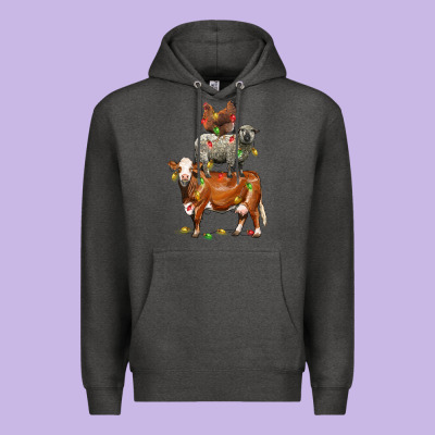Christmas Cow Sheep And Chicken Premium Hoodie Designed By Lillyallendesigns