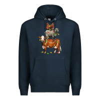 Navy Christmas cow sheep and chicken Premium Hoodie - LillyAllenDesigns