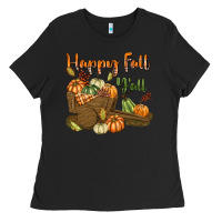 Black Happy Fall Y'all Ladies Tee - texasbilliewilder