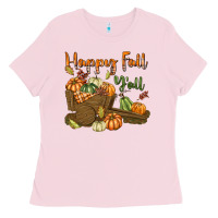 Bubblegum Pink Happy Fall Y'all Ladies Tee - texasbilliewilder