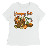 White Happy Fall Y'all Ladies Tee - texasbilliewilder