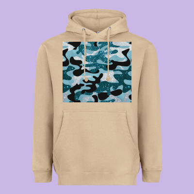 Blue Camouflage Glitter Heavyweight Hoodie Designed By Barkaloodesign