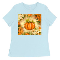 Fall Pumpkins With Flowers Ladies Tee | Teevron