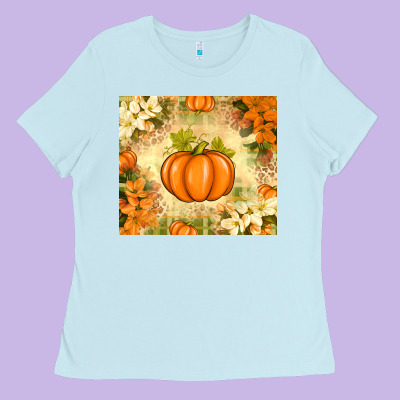 Fall Pumpkins With Flowers Ladies Tee Designed By Texasbilliewilder
