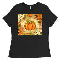 Black Fall Pumpkins with Flowers Ladies Tee - texasbilliewilder