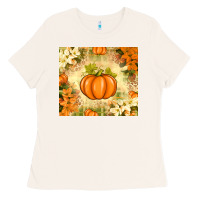 Bone Fall Pumpkins with Flowers Ladies Tee - texasbilliewilder