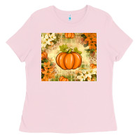 Bubblegum Pink Fall Pumpkins with Flowers Ladies Tee - texasbilliewilder