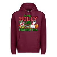 Burgundy In My Holly Jolly Teacher Era Premium Hoodie - CowhideDigitalArt