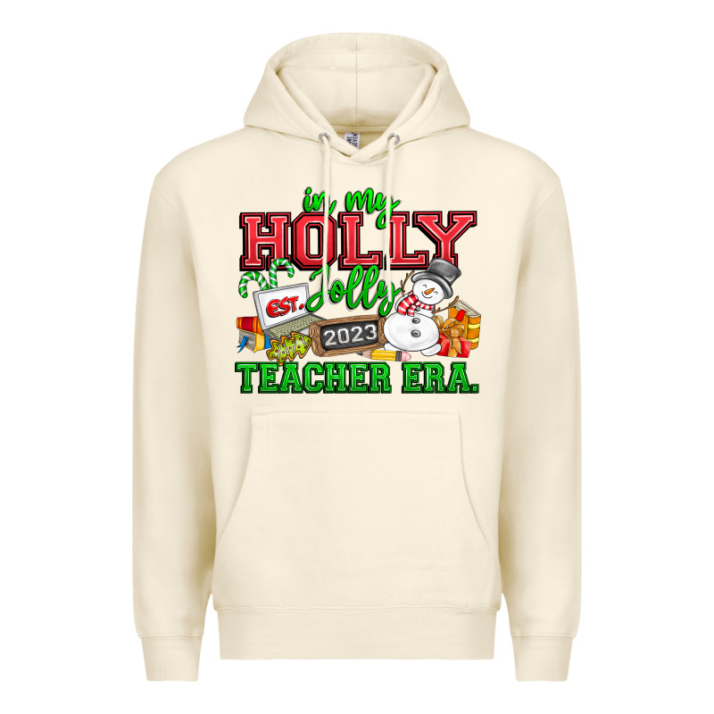 In My Holly Jolly Teacher Era Premium Hoodie by CowhideDigitalArt | Teevron