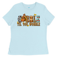 Baby Blue Gobble Til You Wobble with Turkey Ladies Tee - texasbilliewilder