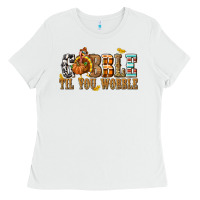 White Gobble Til You Wobble with Turkey Ladies Tee - texasbilliewilder