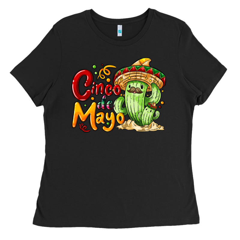 Cinco De Mayo With Cactus Ladies Tee by NancyCooperArtShop | Teevron
