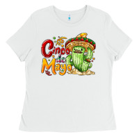 White Cinco de mayo with cactus Ladies Tee - NancyCooperArtShop