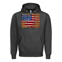 Charcoal Heather american flag and leopard Zipper Hoodie - Artiststas
