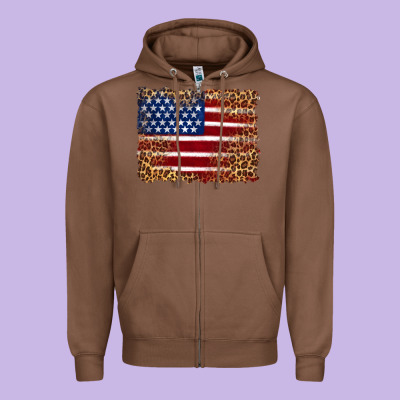American Flag And Leopard Zipper Hoodie Designed By Artiststas
