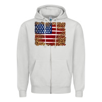 Dove Grey american flag and leopard Zipper Hoodie - Artiststas