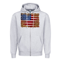 Heather Grey american flag and leopard Zipper Hoodie - Artiststas