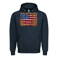 Navy american flag and leopard Zipper Hoodie - Artiststas