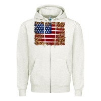 Oatmeal Heather american flag and leopard Zipper Hoodie - Artiststas
