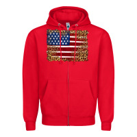 Red american flag and leopard Zipper Hoodie - Artiststas