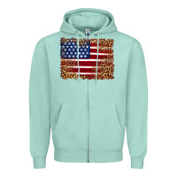 Seafoam american flag and leopard Zipper Hoodie - Artiststas