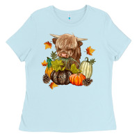 Baby Blue Heifer with Pumpkins Ladies Tee - texasbilliewilder