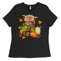 Black Heifer with Pumpkins Ladies Tee - texasbilliewilder