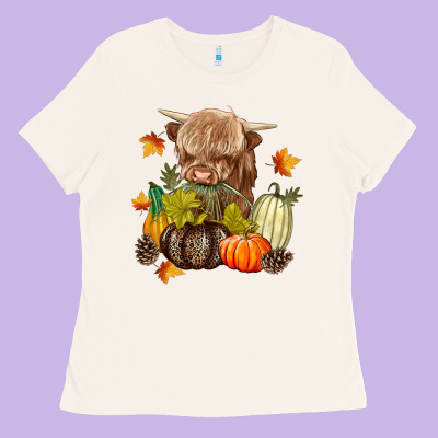 Heifer With Pumpkins Ladies Tee Designed By Texasbilliewilder