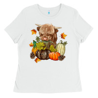 White Heifer with Pumpkins Ladies Tee - texasbilliewilder